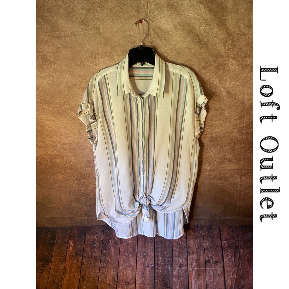 Loft Outlet, Collared, Button Down, Tie Front Blo… - image 1